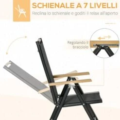 Outsunny Set 7Pz Tavolo Con Sedie Da Giardino Pieghevoli E Regolabili In Texteline, Nero -Giardino di Lusso 53540857 4