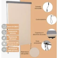 Outsunny Tenda Avvolgibile Parasole Con Manovella, Installazione A Muro O Soffitto, 120x200cm, Beige -Giardino di Lusso 53816640 5