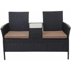 Nova Divano Per Esterni A 2 Sedute Con Portavivande In Polyrattan Vari Colori Colore : Nero E Avorio -Giardino di Lusso 54080854 3