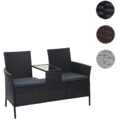 Nova Divano Per Esterni A 2 Sedute Con Portavivande In Polyrattan Vari Colori Colore : Nero E Avorio -Giardino di Lusso 54080854 5