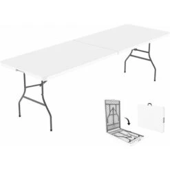 Todeco Tavolo Pieghevole Da Giardino, Tavolo Portatile Pieghevole Con Struttura In Metallo, HDPE Tavolo Esterno Da Campeggio Buffet Cucina, 240 X 75.5 Cm, Carico Massimo 100 Kg
