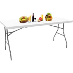 Todeco Tavolo Pieghevole Da Giardino, Tavolo Portatile Pieghevole Con Struttura In Metallo, HDPE Tavolo Esterno Da Campeggio Buffet Cucina, 240 X 75.5 Cm, Carico Massimo 100 Kg 9 Todeco Tavolo Pieghevole Da Giardino, Tavolo Portatile Pieghevole Con Struttura In Metallo, HDPE Tavolo Esterno Da Campeggio Buffet Cucina, 240 X 75.5 Cm, Carico Massimo 100 Kg -Giardino di Lusso 54376603 3