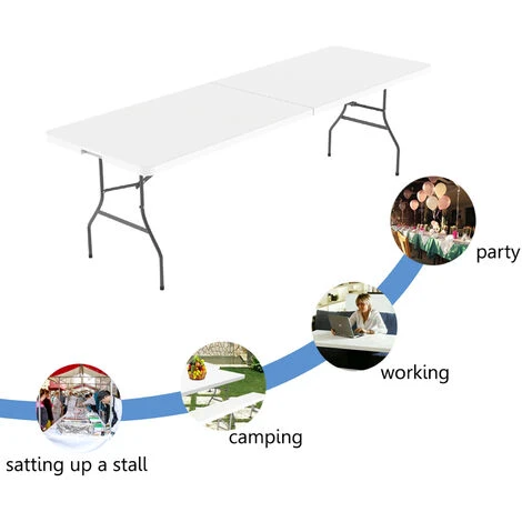 Todeco Tavolo Pieghevole Da Giardino, Tavolo Portatile Pieghevole Con Struttura In Metallo, HDPE Tavolo Esterno Da Campeggio Buffet Cucina, 240 X 75.5 Cm, Carico Massimo 100 Kg 6 Todeco Tavolo Pieghevole Da Giardino, Tavolo Portatile Pieghevole Con Struttura In Metallo, HDPE Tavolo Esterno Da Campeggio Buffet Cucina, 240 X 75.5 Cm, Carico Massimo 100 Kg - immagine 4