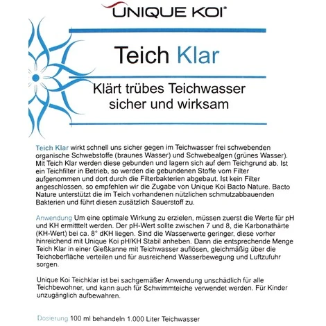 Chiarificatore Laghetto Unique Koi 500 Ml Per 5.000 Litri D'acqua Mezzo Filtrante Liquido Stagno 4 Chiarificatore Laghetto Unique Koi 500 Ml Per 5.000 Litri D'acqua Mezzo Filtrante Liquido Stagno - immagine 2