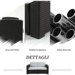Outsunny Divano Da Esterno A 2 Posti Da In PP Plastica Ad Effetto Rattan, Divano Da Giardino Con Cuscini Rimovibili E Lavabili, Grigio E Nero -Giardino di Lusso 54558091 4