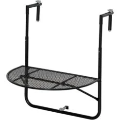 Outsunny Tavolo Da Ringhiera Pieghevole E Regolabile In Metallo, 60x60x57-72cm, Nero