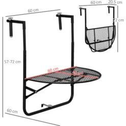 Outsunny Tavolo Da Ringhiera Pieghevole E Regolabile In Metallo, 60x60x57-72cm, Nero -Giardino di Lusso 54558155 3