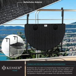 KESSER® Tavolo Sospeso Per Balcone Pieghevole Tavolo Per Balcone Da Appendere Tavolo Sospeso Per Balcone, Tavolo Pieghevole Regolabile In Altezza In 3 Fasi Ringhiera Per Balcone Resistente Alle Intemp -Giardino di Lusso 54665587 3