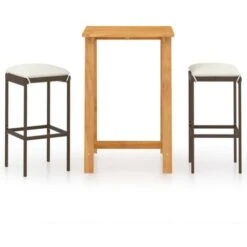 Hommoo Set Bar Da Giardino 3 Pz Con Cuscini Marrone