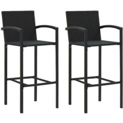 Hommoo Set Bar Da Giardino 3 Pz Con Braccioli In Polyrattan Nero -Giardino di Lusso 54836464 3
