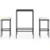 Hommoo Set Bar Da Giardino 3 Pz Con Cuscini Polyrattan Nero
