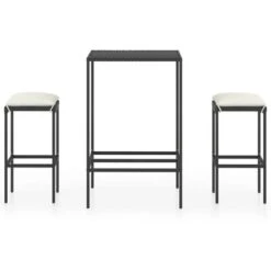 Hommoo Set Bar Da Giardino 3 Pz Con Cuscini Polyrattan Nero