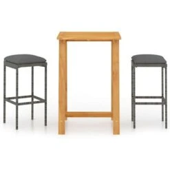 Hommoo Set Bar Da Giardino 3 Pz Con Cuscini Grigio