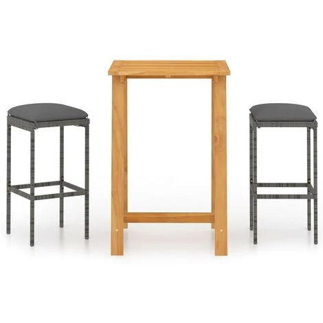 Hommoo Set Bar Da Giardino 3 Pz Con Cuscini Grigio 3 Hommoo Set Bar Da Giardino 3 Pz Con Cuscini Grigio
