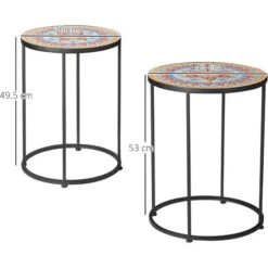 Outsunny Set Da Giardino 2 Tavoli Da Giardino In Metallo E Ceramica Con Piano A Mosaico, Ф41x53cm E Ф36x49.5cm -Giardino di Lusso 55292203 3
