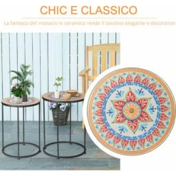 Outsunny Set Da Giardino 2 Tavoli Da Giardino In Metallo E Ceramica Con Piano A Mosaico, Ф41x53cm E Ф36x49.5cm -Giardino di Lusso 55292203 4