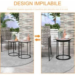 Outsunny Set Da Giardino 2 Tavoli Da Giardino In Metallo E Ceramica Con Piano A Mosaico, Ф41x53cm E Ф36x49.5cm -Giardino di Lusso 55292203 5