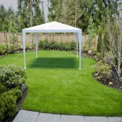 Gazebo 3 X 3 Metri Struttura In Acciaio Copertura In PE 110 Gr/m² Impermeabile Idrorepellente Resistente Raggi Solari UV Tenda Ombrellone Per Fiere Pic Nic Campeggio Esterno Giardino Piscina Bianco -Giardino di Lusso 57911408 3