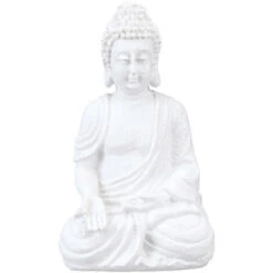 Relaxdays Statua Del Buddha Seduto, Figura Da Giardino Alta 17,5 Cm, Resistente Alle Intemperie, Poliresina, Bianco