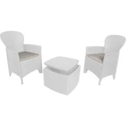 Set Salotto Da Esterno, Set Da Giardino Con 2 Poltrone Ed 1 Tavolino Contenitore, Salottino Effetto Rattan, 100% Made In Italy, Bianco -Giardino di Lusso 58336953 4