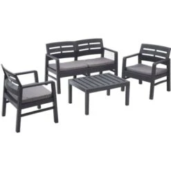 Set Salotto Da Esterno, Set Da Giardino Con 2 Poltrone, 1 Divano Ed 1 Tavolino, Salottino Indoor E Outdoor Con Cuscini, 100% Made In Italy, Antracite -Giardino di Lusso 58337221 2