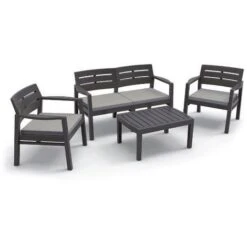 Set Salotto Da Esterno, Set Da Giardino Con 2 Poltrone, 1 Divano Ed 1 Tavolino, Salottino Indoor E Outdoor Con Cuscini, 100% Made In Italy, Antracite -Giardino di Lusso 58337221 4