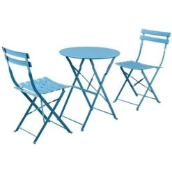 Set Bistro Con Tavolino Rotondo E Sedie Pieghevoli In Acciaio Teresa Blu -Giardino di Lusso 58371582 3