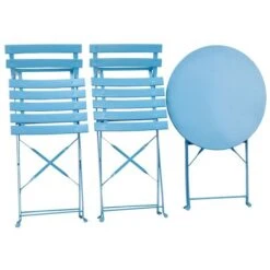 Set Bistro Con Tavolino Rotondo E Sedie Pieghevoli In Acciaio Teresa Blu -Giardino di Lusso 58371582 5