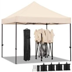 Yaheetech Gazebo Giardino 3x3 M Impermeabile Pieghevole Terrazzo Esterno Richiudibile In Acciaio Robusto Telescopico Da 227 A 245 Cm Tendone Eventi Feste Con Borsa A Ruote Da Trasporto Beige