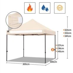 Yaheetech Gazebo Giardino 3x3 M Impermeabile Pieghevole Terrazzo Esterno Richiudibile In Acciaio Robusto Telescopico Da 227 A 245 Cm Tendone Eventi Feste Con Borsa A Ruote Da Trasporto Beige -Giardino di Lusso 58468482 3