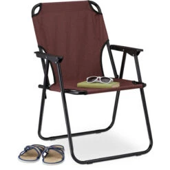 Relaxdays Sedia Pieghevole Da Campeggio, Spiaggina Da Mare, Regge 100 Kg, Seggiola Da Pesca In Poliestere E Ferro, Rosso