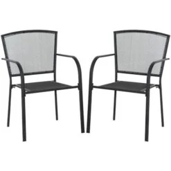 Outsunny Set 2 Sedie Da Giardino In Metallo, Per Cortile, Patio E Terrazza, Nero