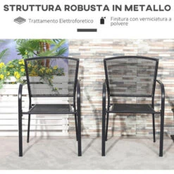 Outsunny Set 2 Sedie Da Giardino In Metallo, Per Cortile, Patio E Terrazza, Nero -Giardino di Lusso 59115824 5