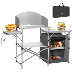 Cucina Da Campeggio Pieghevole In Alluminio Con Cucinotto Con Paravento Nero