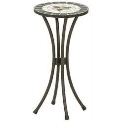 Dehner Diana - Sgabello Da Fiori, Ø 30 Cm, Altezza 60 Cm, Metallo, Effetto Mosaico, Marrone/Grigio/Bianco