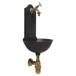 Fontana A Muro Malaga Colore Ghisa Con Rubinetto MOD.303 B E Sifone In Ottone Brunito