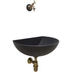 Giardino di Lusso 3 Fontana A Muro Mod. Venezia Color Ghisa Per Casa Giardino Con Rubinetto Cod.303B In Ottone Brunito E Sifone