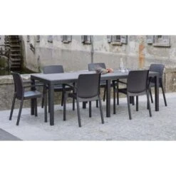 Dmora Tavolo Da Esterno Roma, Tavolo Rettangolare Allungabile Da Pranzo, Tavolo Da Giardino Estensibile Effetto Rattan, 100% Made In Italy, Cm 150x90h72, Antracite