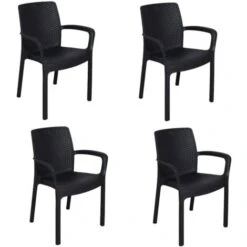 Dmora Sedia Da Esterno Viterbo, Seduta Da Giardino, Sedia Per Tavolo Da Pranzo, Poltrona Outdoor Effetto Rattan, 100 % Made In Italy, Set Da 4, Cm 54x60h82, Antracite