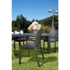 Dmora Sedia Da Esterno Viterbo, Seduta Da Giardino, Sedia Per Tavolo Da Pranzo, Poltrona Outdoor Effetto Rattan, 100 % Made In Italy, Set Da 4, Cm 54x60h82, Antracite -Giardino di Lusso 63754983 4