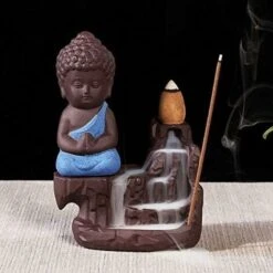 Bruciatore Di Incenso A Riflusso, Portaincenso A Forma Di Piccolo Monaco Buddha Porta Coni A Torre, Porta Incenso Con Coni Di Incenso A Riflusso (blu) -Giardino di Lusso 63849766 4