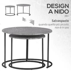 Outsunny Tavolini Da Salotto, Set 2 Pezzi Con Piano Effetto Marmo In Metallo, Nero -Giardino di Lusso 64420385 4