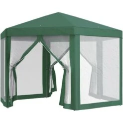 Outsunny Gazebo Esagonale Con Zanzariere In Ferro E Poliestere, Verde