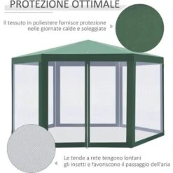 Outsunny Gazebo Esagonale Con Zanzariere In Ferro E Poliestere, Verde -Giardino di Lusso 6499613 4