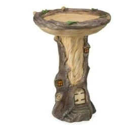 Vasca Per Uccelli Da Giardino Delle Fate A Grandezza Naturale Con Casa Delle Fate In Miniatura In Un Ceppo Di Albero