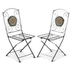 Sedie Da Esterno Pieghevoli Ferro E Mosaico Musa Nero 2 Pezzi