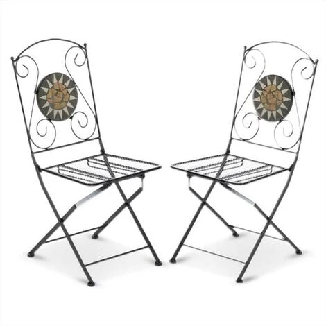 Sedie Da Esterno Pieghevoli Ferro E Mosaico Musa Nero 2 Pezzi 3 Sedie Da Esterno Pieghevoli Ferro E Mosaico Musa Nero 2 Pezzi