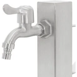 Fontanella D'acqua A Colonna Con Rubinetto In Acciaio Inox Quadrata 5x5x65 Cm -Giardino di Lusso 68540346 4