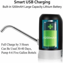 Distributore Di Acqua In Bottiglia, Pompa Per Acqua Potabile Di Ricarica USB Distributore Di Acqua Elettrico Portatile Interruttore Per Bottiglia D'acqua Per Bottiglia Universale Da 5 Galloni (nero) -Giardino di Lusso 69436638 4