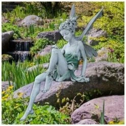 GroupM IT- Ornamento Artigianale In Resina Bianca Con Fata Di Fiori Grande 22 Cm -Giardino di Lusso 69490264 3